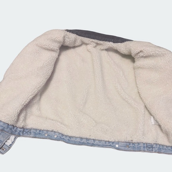 John Galt Shaine Light Blue Denim sherpa Jacket with Dark Blue corduroy Collar, - Picture 5 of 7